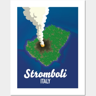 Stromboli Italy travel cartoon map Posters and Art